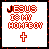 Red pixelated text "JESUS IS MY HOMIEBOY" with a red cross below on white background, displayed in six showing animation changes