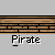 Pixel art animation of two pirate characters on a wooden platform with blue water background, showing sequential dialogue and actions.