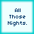 Four identical square arranged in a , each containing the text "All Those Nights." in dark blue pixelated font on a white background with a light blue border