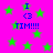 Bright pink background with scattered green stars and blue text reading "I <3 TIM!!!" in multiple locations.