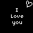 Black background with white pixelated text 'I Love you' on left and right, a heart symbol above center.