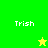 Green and yellow pixelated with 'Trish' text in white, featuring a yellow star on green background and green star on yellow background