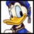 Donald Duck character in a 5-frame animation with changing background colors, displayed as a contact sheet of six panels including one empty gray panel.