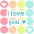 Pixelated icon with pastel circles and text reading "I love you" and "So get used to it" in cyan letters.
