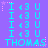 Pixelated cyan text and symbols on purple background with pink star accents, repeating in a pattern