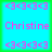 A static icon with a bright cyan background bordered by green, displaying repeated pink text and symbols.