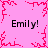 Pink background with red pixelated border and four instances of the text 'Emily!' in black font.