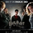 A red background displays orange text listing names alongside a small grayscale image of four figures in a dimly lit scene.