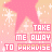 Pixelated pink and beige background with repeating star shapes, white sparkles, and text reading "TAKE ME AWAY TO PARADISE" in blocky letters.