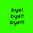 Green background with black pixelated text 'bye!' 'bye!!' 'bye!!!' arranged in two , some text blocks partially overlaid by white rectangular shapes