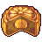 Pixelated icon of a golden-brown pastry with visible filling, rendered in warm tones against gray background.