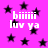 A static image with a bright pink background filled with black stars and repeated white text reading 'bimmi luv ya' in pixelated font.
