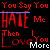 Animated contact sheet of a text-based icon with repeating red and white text on black background, showing frame-by-frame changes in blue underline positions over 'HATE' and 'More' words.