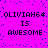 Pixelated text on a bright pink background with scattered blue dots, repeating 'OLIVIAH64 IS AWESOME' in two mirrored