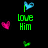 Pixelated green text and heart icons on black background with gray rectangle, displaying phrases like 'I love Him' and 'BUT He's', some hearts animated.