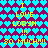 Pixelated image with repeating cyan heart pattern on purple background, yellow text reading "I LOVE LORYN!!! SO MUCH!!!" in multiple