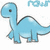 Light blue dinosaur with black eye and gray outline stands on white background; cyan text overlays appear in different positions across frames.