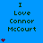 Blue background with dark green text reading "I Love Connor McCourt" and red heart symbols in various quantities.
