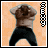 Animated sequence showing a shirtless figure with brown hair and black pants, transitioning from covering face to raising arms behind head against peach background.