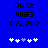 Blue background with black pixelated text and five white plus signs, one of which is light purple in the second frame.