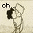 Pixelated image showing a figure with dark hair and light clothing, standing against a beige background with the text 'oh...' in black pixel font.