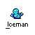 A 5x4 contact sheet of a blue cartoon character icon with white text "Iceman" below each frame, showing sequential animation frames with varying particle effects around the character's hands and body.