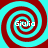 Four identical spiral patterns arranged in a , each containing the text 'Giulio' in white pixelated font over cyan and red spirals