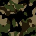 Static camouflage pattern icon with irregular splotches of green, brown, black, and tan colors on a 128x128 pixel canvas.