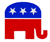 Red elephant with blue top and three white stars, next to red text reading "Repub-lican" on a white background.