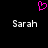 A static pixel art image with a black background, featuring a pink heart symbol above two instances of the name 'Sarah' in white pixelated text.