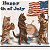 Three cats stand on a white background with an American flag, one cat holds a red firecracker while text reads 'Happy 4th of July' in blue.