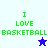 Four pixelated display "I LOVE BASKETBALL" text with a star icon; top-left and bottom-left have white and blue backgrounds respectively, while top-right and bottom-right have purple backgrounds
