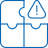 Blue pixelated warning symbol inside a triangular outline with a vertical line, set against a light gray background with blue grid lines.