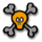 Pixelated icon features a yellow skull with gray eyes and mouth, crossed over four gray bones on white background.