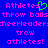 Blue background with pink pixelated text reading 'Athletes throw balls cheerleader trow athletes!' and a green heart symbol.