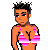Pixel art animation frame showing a character in pink and white striped bikini top with visible chest, standing next to green block with "GaY!" text.