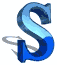 Animated blue 3D 'S' shape with light blue highlights and dark blue shadows, rotating clockwise on a white background.