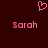 A static pixel art image with a dark red background, featuring two identical pink text labels and one pink heart symbol.