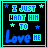 A contact sheet of 18 identical animated frames showing a black square icon with cyan and blue text reading "I JUST WANT HIM TO Love ME" surrounded by small stars on a gray background.