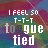 nine identical animated text-based icons with 'I FEEL SO T-T-T tongue tied' in white pixelated font over a multicolored abstract background