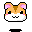 Pixel art hamster head with orange-brown fur, white muzzle, pink inner ears and cheeks, black eyes, and a small mouth; four variations show different ear positions.