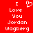 Red background with white pixelated text reading "I Love You Jordan Wagberg" and a heart symbol replacing the 'o' in Love.
