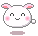 Pixelated white bunny head with pink inner ears and cheeks, four expressions showing closed eyes, smiling mouth, open mouth, or hand gesture.