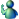 Pixelated static icon featuring a stylized figure with green and blue color scheme against gray background, composed of blocky pixels in various shades of green and blue forming abstract shapes for head, body, arms, and legs.