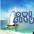 Pixelated image of a sailboat on water with blue sky background and text 'owl city' in white letters on dark blue squares.