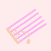 A pink xylophone with light brown base and horizontal bars, featuring three distinct musical note icons in peach, yellow, and cyan