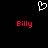 A static image with a black background features two red 'Billy' texts and one white pixelated heart symbol above them.