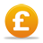 A circular orange-yellow gradient icon with a white sterling pound symbol centered on it, casting a subtle gray shadow below.