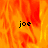 A fiery orange and red background with the text 'joe' in black pixelated font appears three times across four , one is solid gray
