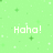 Pixelated green background with scattered white and light green dots, displaying text fragments 'Haha!', 'wait...', and 'what?' in white pixel font.